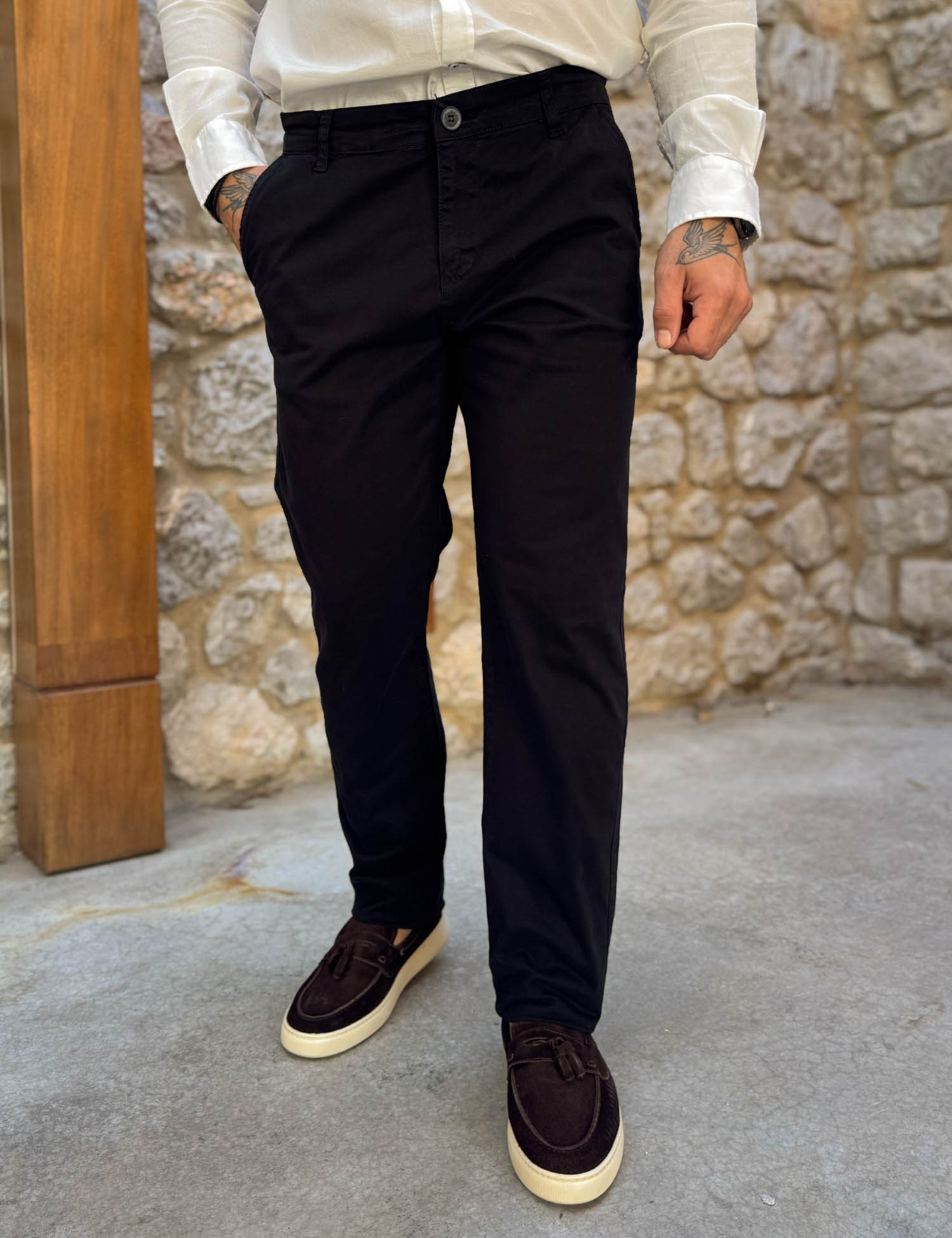 Blackout Ανδρικό μαύρο παντελόνι καπαρντίνα Chinos BO1909M